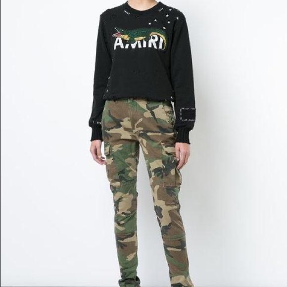 $975 AUTHENTIC AMIRI LOGO ALLIGATOR DISTRESSED SWEATER SWEATSHIRT BLACK SIZE M - Picture 8 of 16